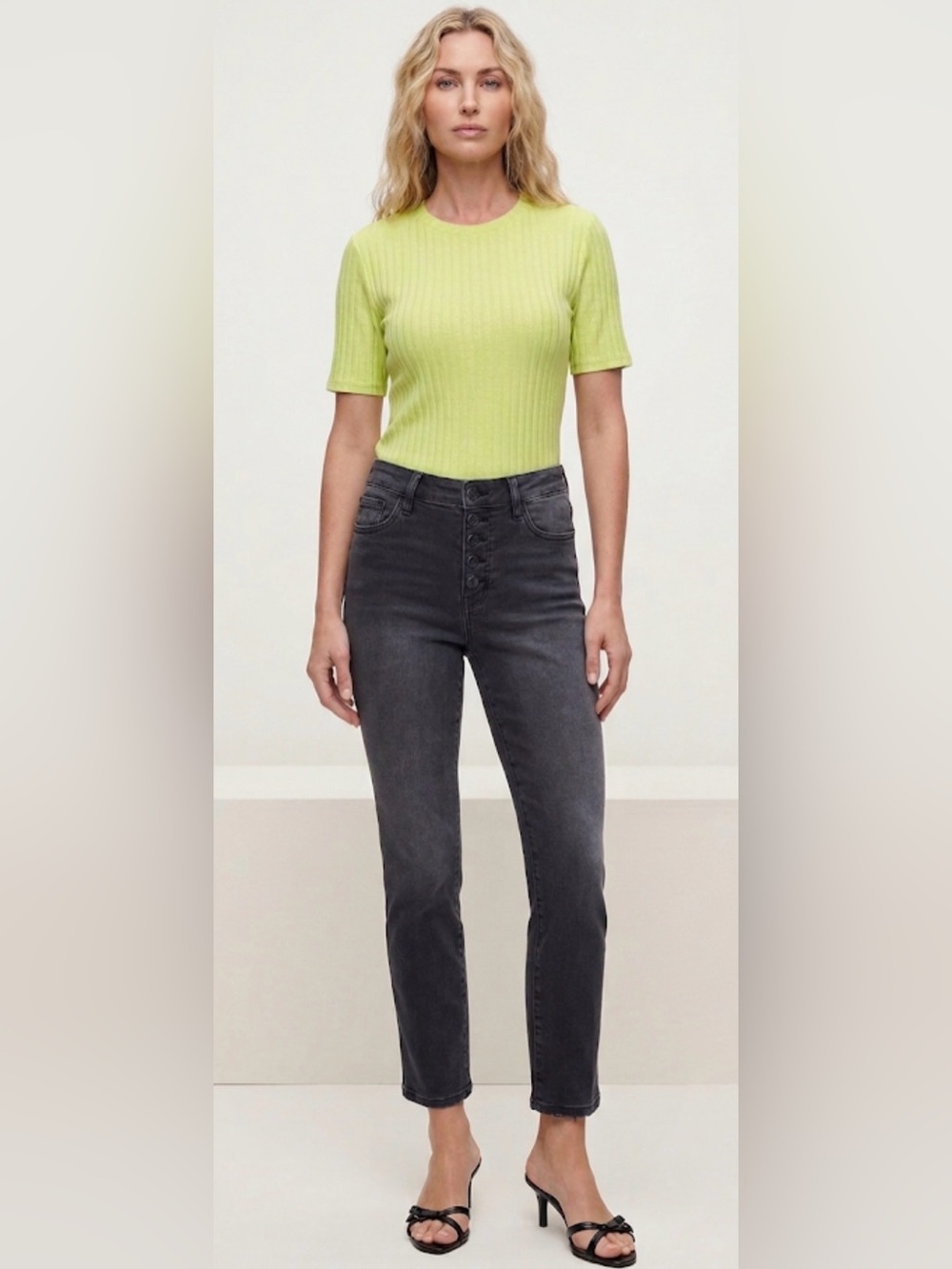 Good American Essential Rib Baby Tee – Neon Lime